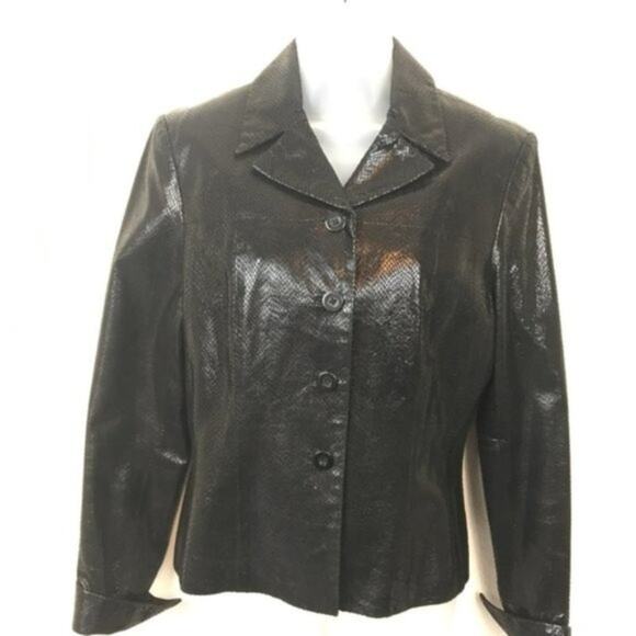 Cache Leather Jacket Vintage Snakeskin Embossed Black Glam Goddess Retro Size 6 - Picture 1 of 13